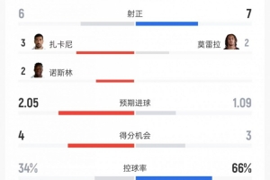 拉齐奥vs米兰技术统计：射门8比16、射正6比7、控球率34%比66%